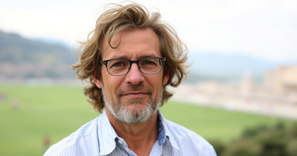 "Immagine di Edoardo Scotti, figlio di Gerry Scotti, che esprime la sua passione per la regia mentre vive una vita familiare serena."