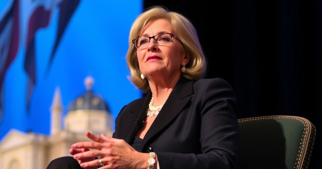 "Marina Berlusconi, presidente di Fininvest e Mondadori, ritratto durante un evento pubblico."