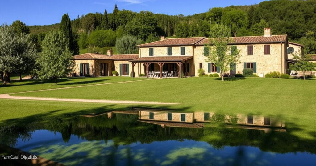 "Nuova colonica al Borgo dei Conti Resort in Umbria, 2600 metri quadrati di rovere pregiato."