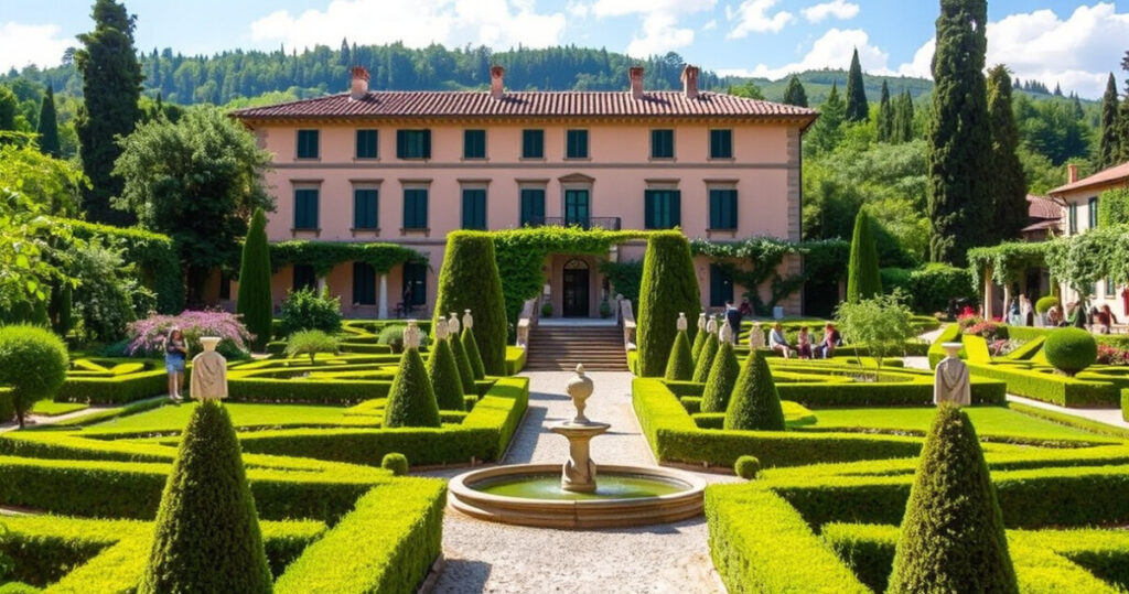 "Giardino incantevole di Villa Gamberaia, tesoro italiano con ingresso gratuito."