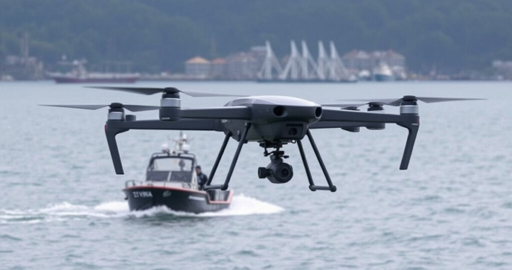 "Drone navale a reazione cinese in grado di decollare da qualsiasi ponte, innovazione tecnologica militare."