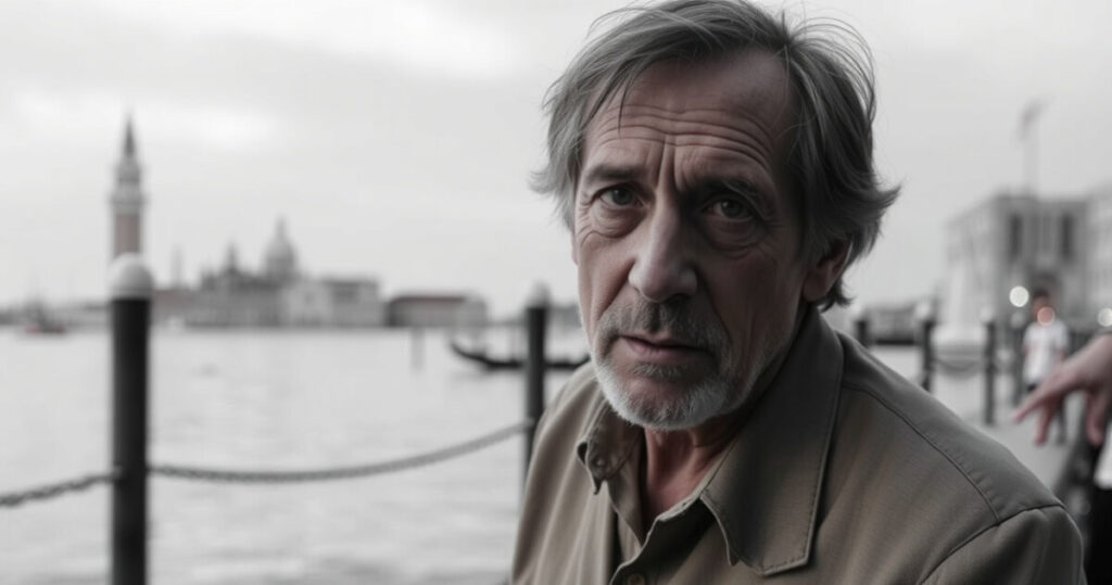 "Immagine di Dario Argento premiato alla Mostra del Cinema di Venezia per il riconoscimento Siae alla carriera."