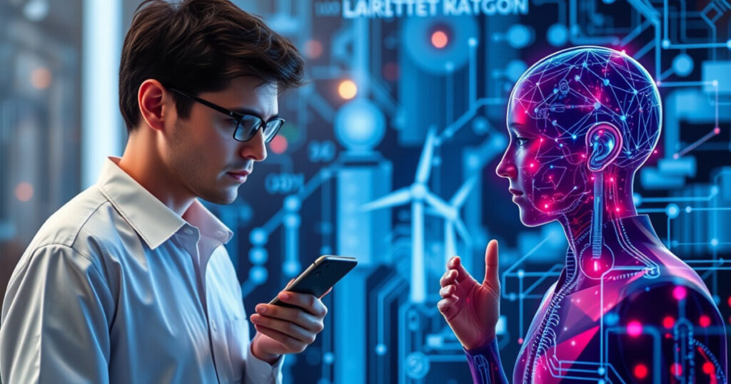 "Immagine che rappresenta l'intersezione tra intelligenza artificiale e energie rinnovabili, evidenziando innovazioni e crescita prevista entro il 2032."