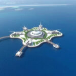 "Progetto Maldives Floating City: innovativa soluzione sostenibile contro l'innalzamento del mare nell'Oceano Indiano."
