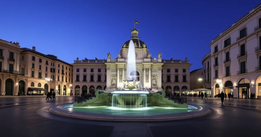 ALT: "Restauro della storica Fontana del Verziere a Milano avviato da LVMH in piazza Fontana."