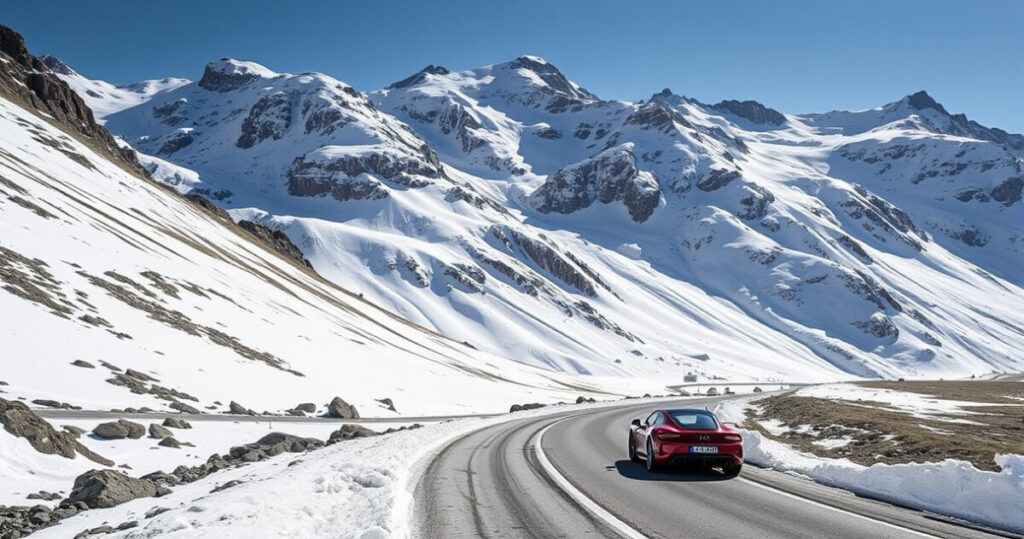 "Immagine della storica cronoscalata Bernina Gran Turismo 2025, che si svolge sul passo del Bernina."