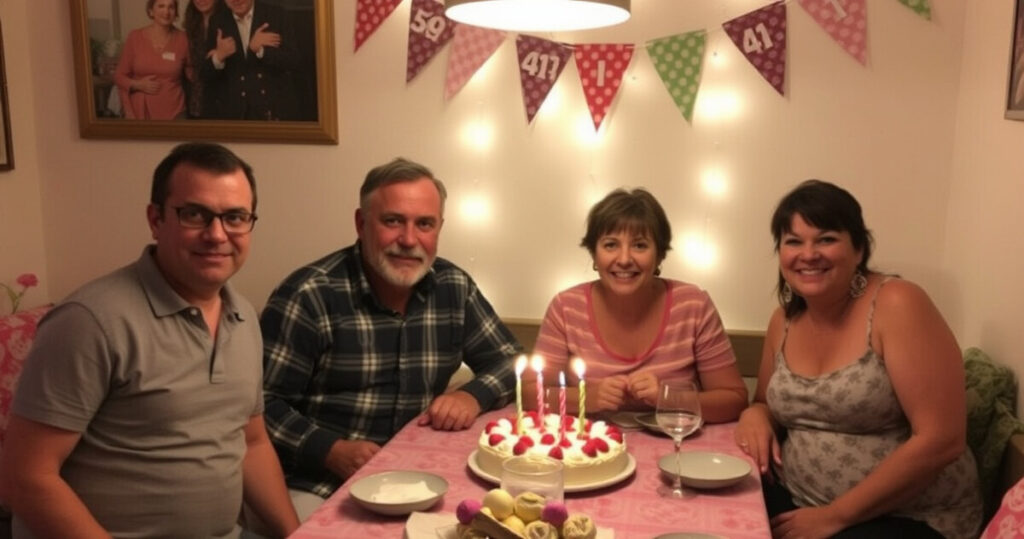 "Immagine di Belen Rodriguez che festeggia il suo 41° compleanno con la famiglia, assente alcuni volti noti."