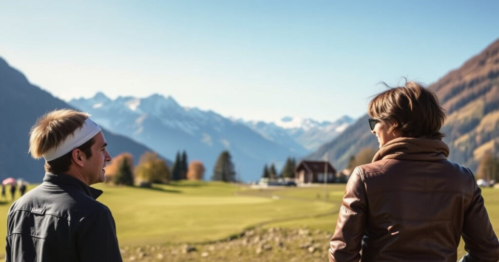 "Roger Federer e Halle Berry nella campagna autunnale di Svizzera Turismo, promuovendo le bellezze della Svizzera."