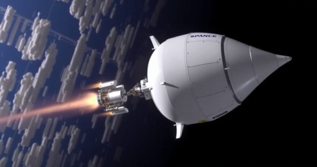 ALT: "Capsula Dragon di SpaceX durante il test di rialzo dell'orbita ISS, un passo avanti per le missioni spaziali."