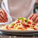 "Immagine di piatti non lavati consigliati dallo chef per motivi di sicurezza sanitaria."
