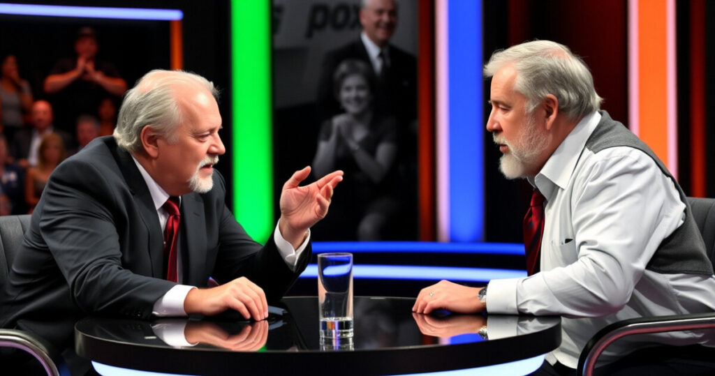 ALT: Gerry Scotti sorprende De Martino in diretta a Affari Tuoi con un gesto inaspettato che scatena ilarità tra il pubblico.