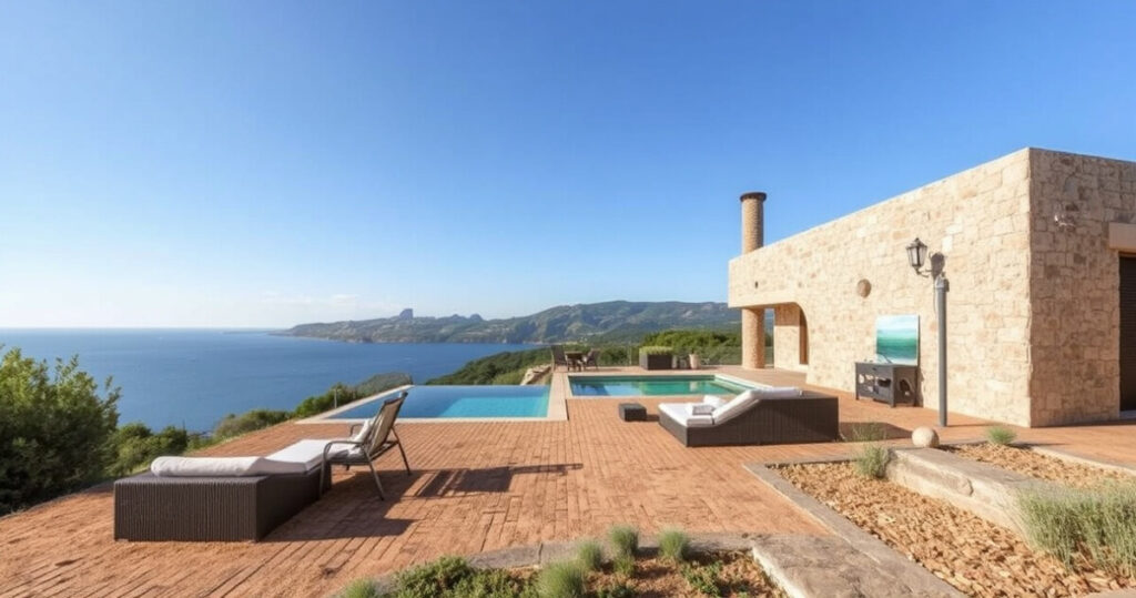 "Villa di Biagio Antonacci: rifugio di design immerso nella natura con vista mare."