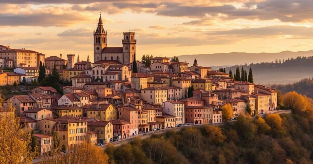 ALT: "Todi in autunno: un borgo umbro avvolto da colori fiabeschi e storici."