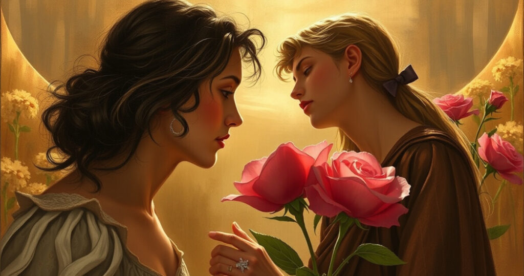 ALT: "Rosa in bilico tra l'amore sicuro di Pino e la passione travolgente di Damiano in Un posto al sole."