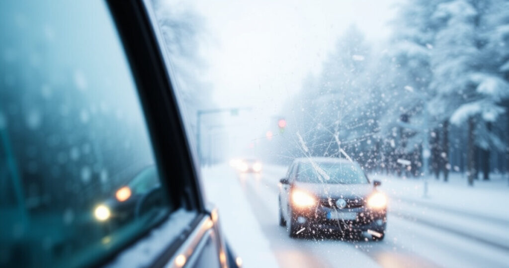 "Applicazione di dentifricio sullo specchietto dell'auto per migliorare la visibilità in inverno."