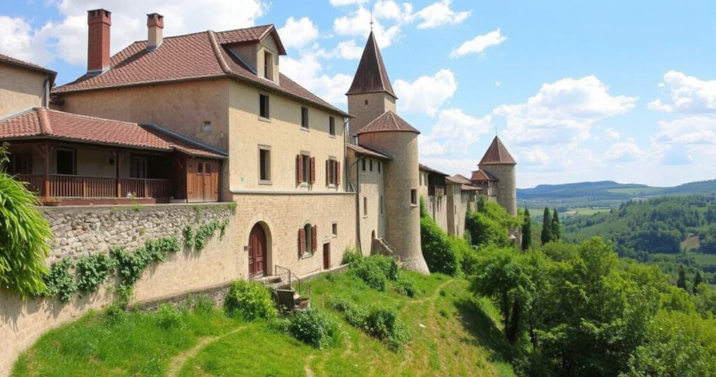 "Scorcio di un borgo medievale immerso nella natura, ideale per un weekend da film."