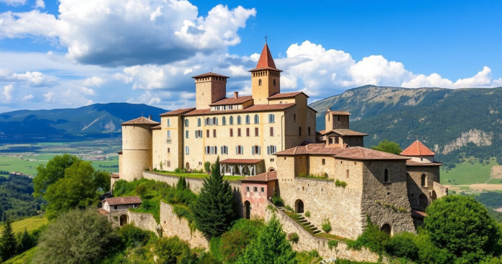 "Panorama di Castelrotto con vista sullo Sciliar e l'Alpe di Siusi, un'affascinante località medievale."