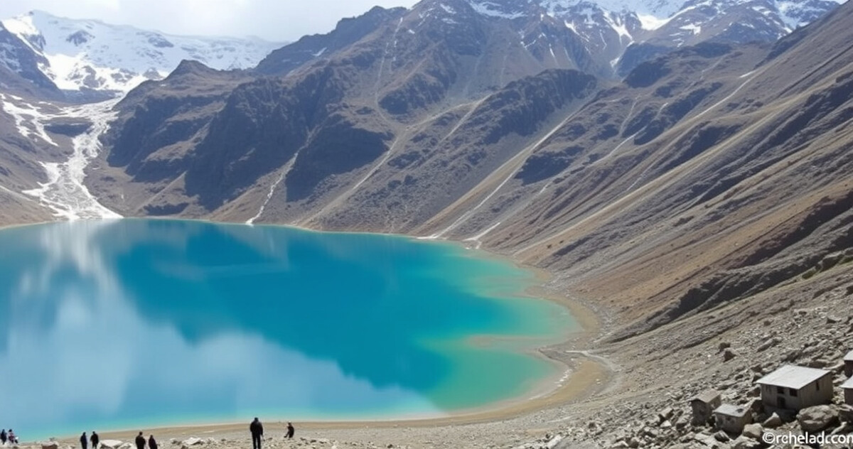 "Vista del lago Roopkund nell'Himalaya, famoso per i suoi scheletri misteriosi e le sfide alla scienza contemporanea."